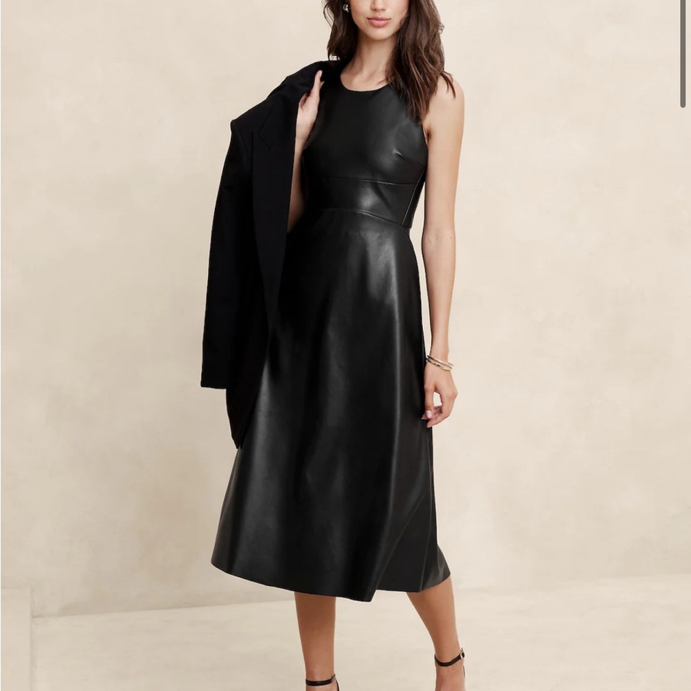 Black Faux Leather Midi Dress